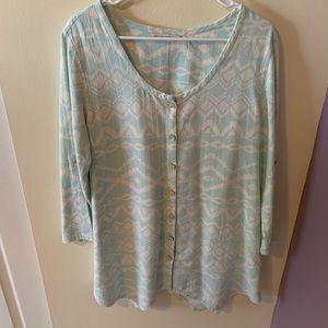 Soft Surroundings Light Green & Cream Tunic-Md